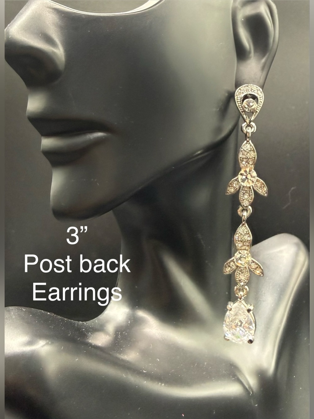 Long Silver-Tone Crystal Drop Earrings